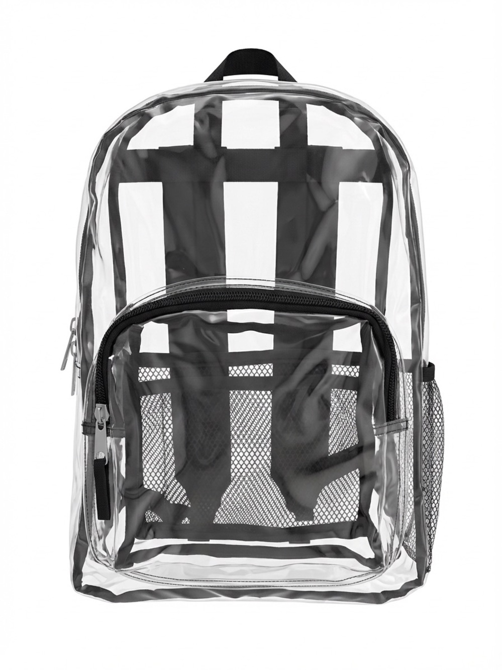 Clear Backpack with Black Mesh Pockets